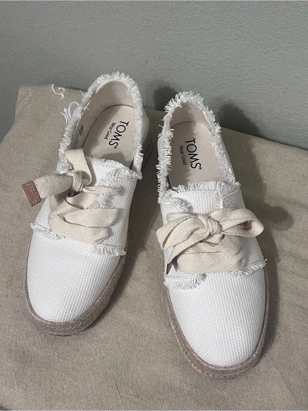TOMS Cream Frayed Canvas Espadrille Sneakers